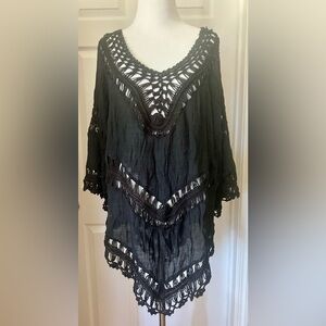 Elegant Black Crochet Swim Cover-Up / lightweight tunic top